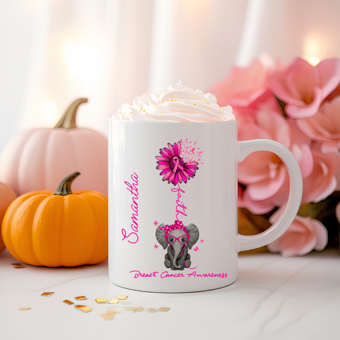 Faith with Cute Elephant | Breast Cancer Awareness - 15oz Ceramic Mug