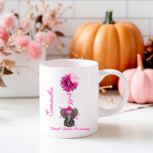 Faith with Cute Elephant | Breast Cancer Awareness - 15oz Ceramic Mug