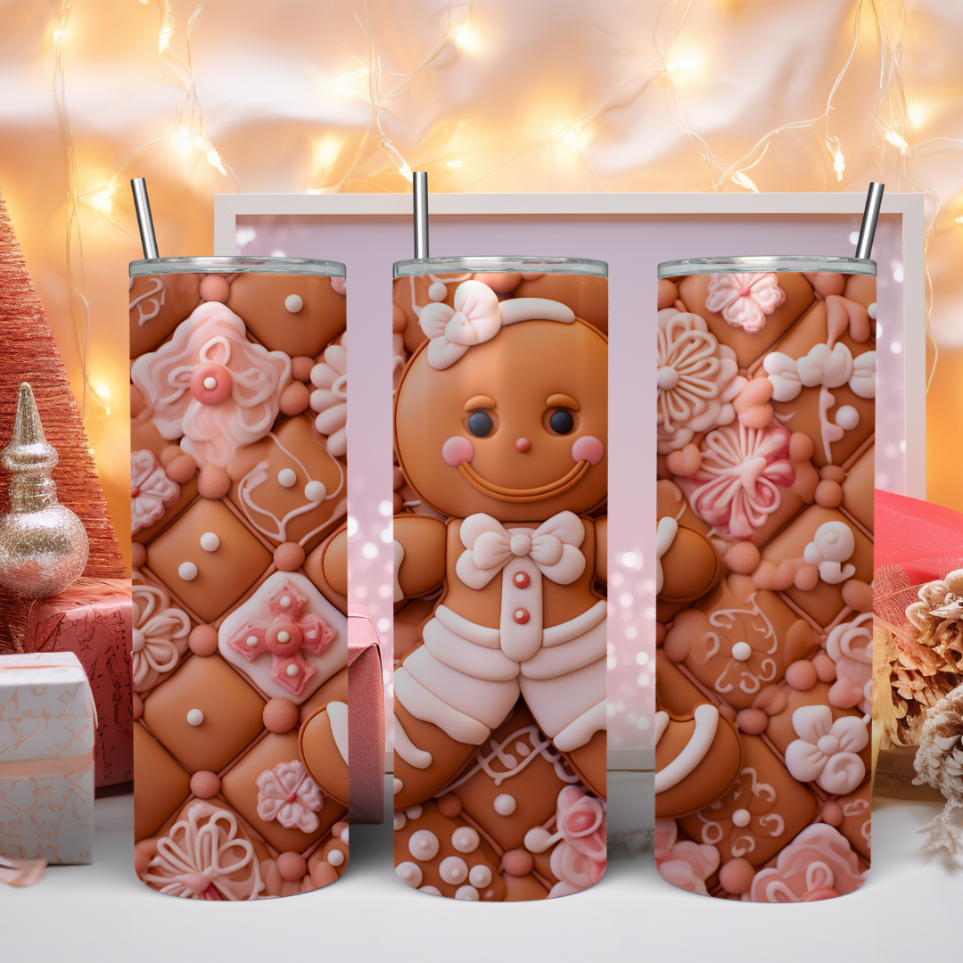 Cute Gingerbread Girl Festive Holiday Design - 20oz Skinny Tumbler