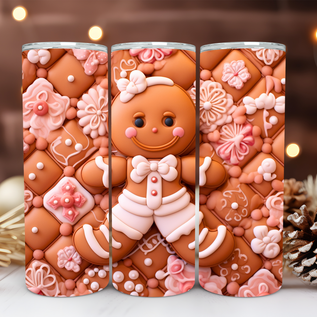 Cute Gingerbread Girl Festive Holiday Design - 20oz Skinny Tumbler