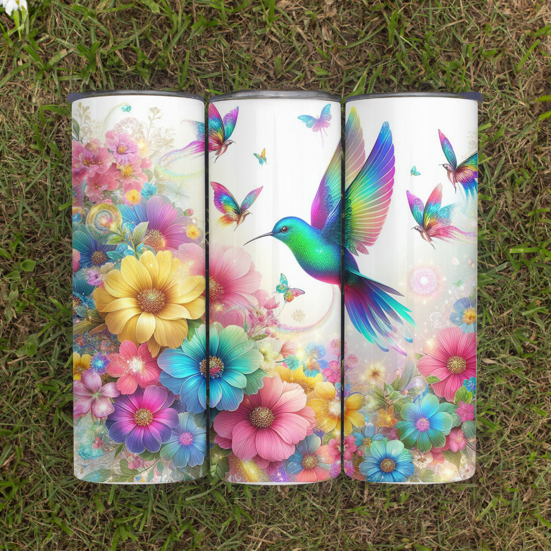 Hummingbirds, Butterflies & Flowers - 20oz Skinny Tumbler