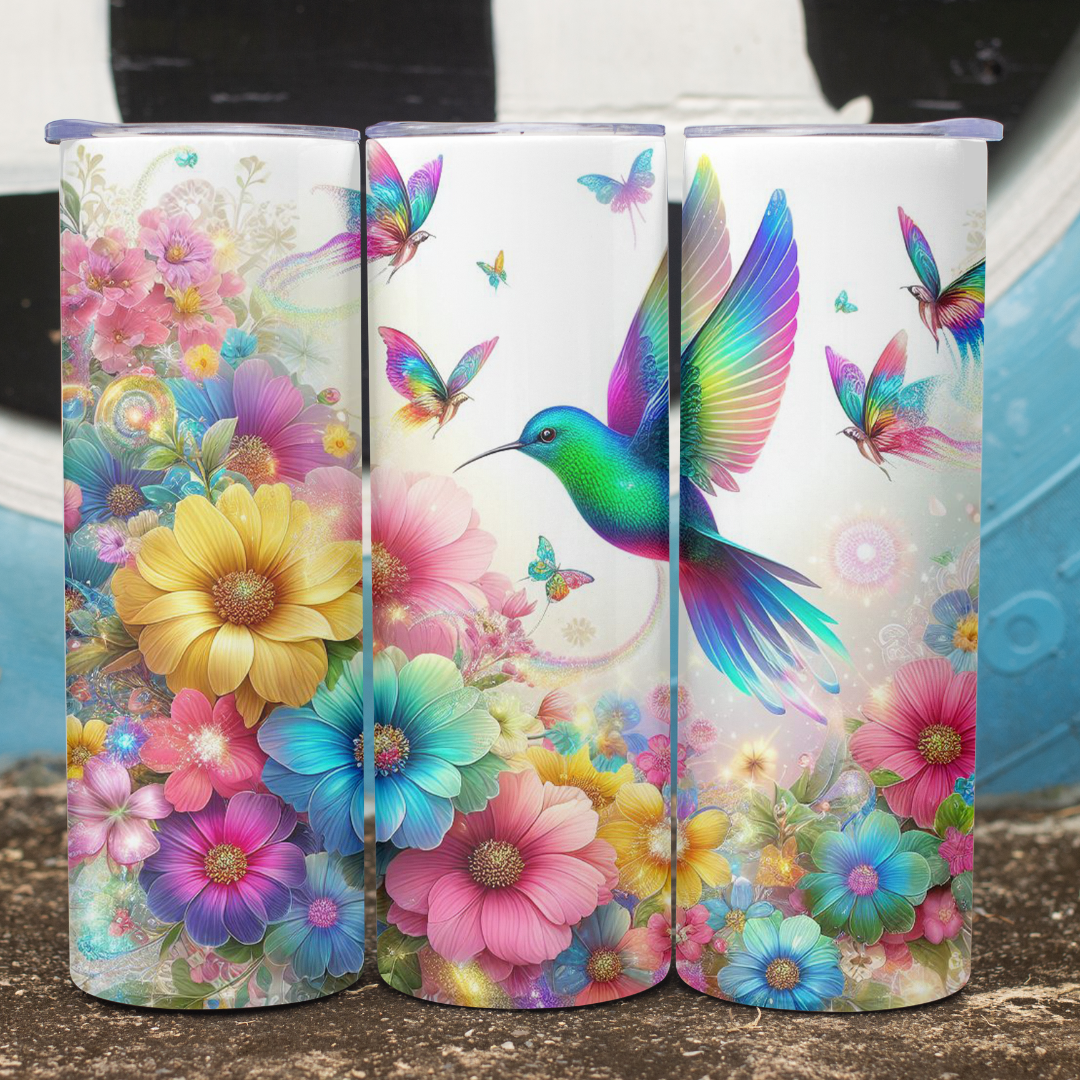 Hummingbirds, Butterflies & Flowers - 20oz Skinny Tumbler