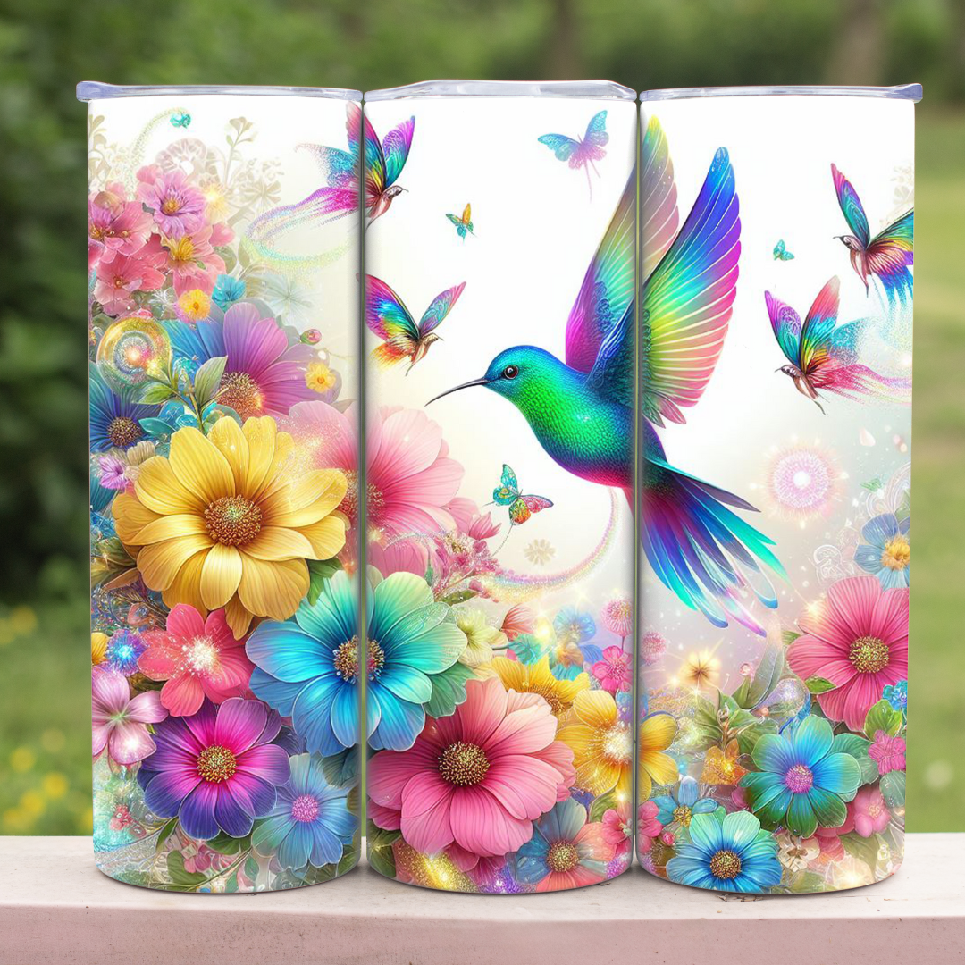 Hummingbirds, Butterflies & Flowers - 20oz Skinny Tumbler