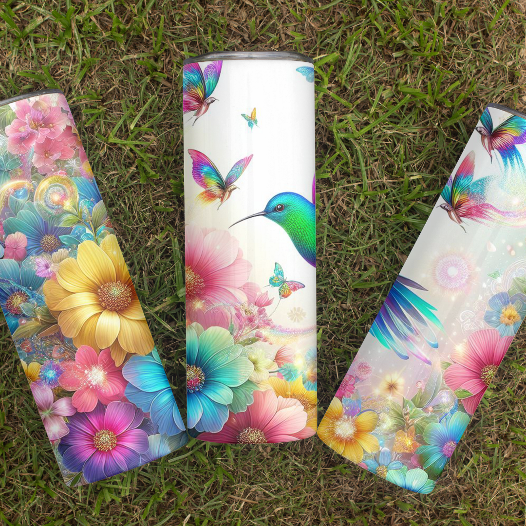 Hummingbirds, Butterflies & Flowers - 20oz Skinny Tumbler