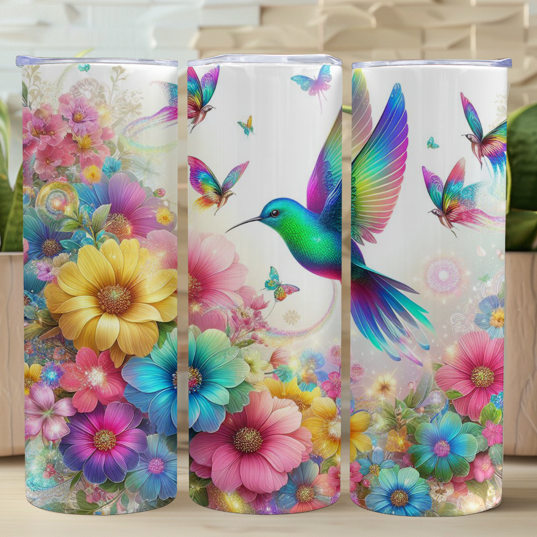 Hummingbirds, Butterflies & Flowers - 20oz Skinny Tumbler