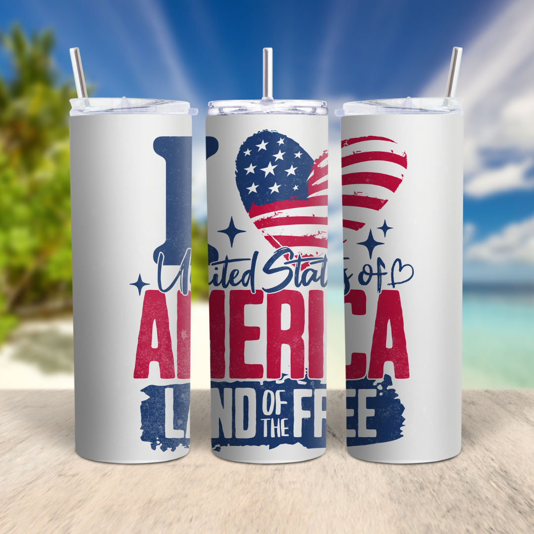 I Love The United States Of America - 20oz Skinny Tumbler