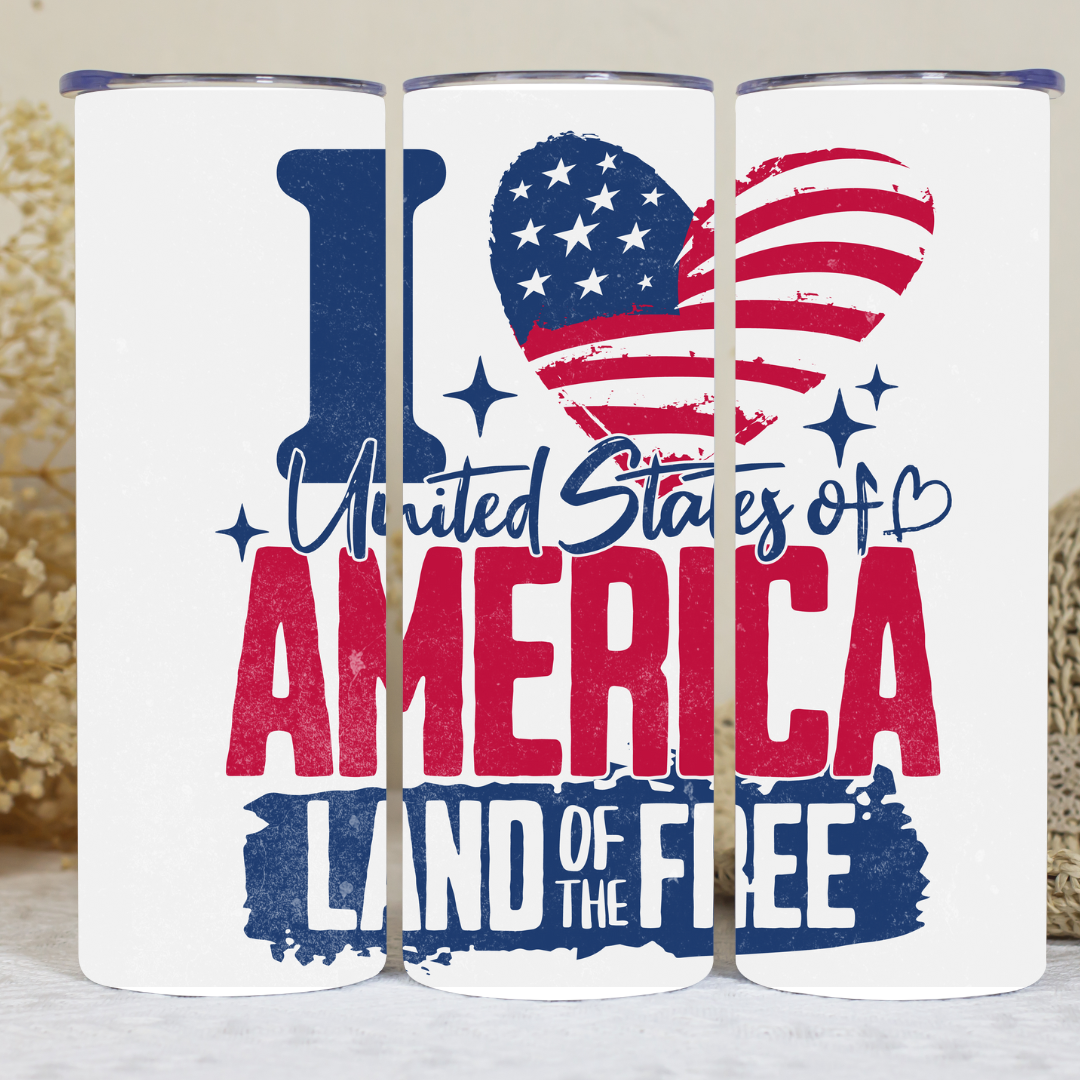 I Love The United States Of America - 20oz Skinny Tumbler