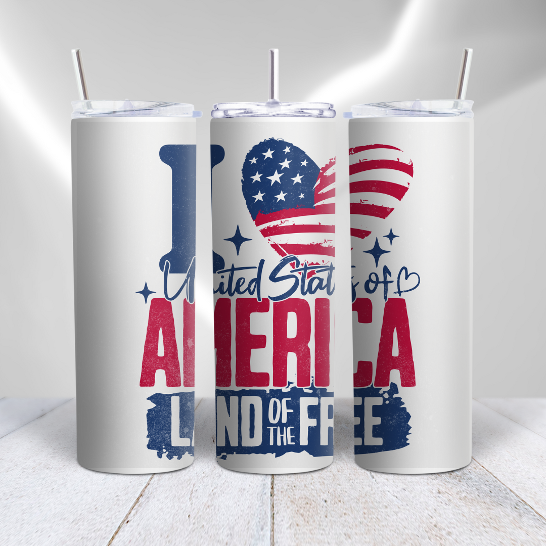 I Love The United States Of America - 20oz Skinny Tumbler