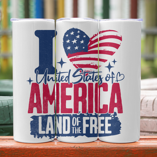 I Love The United States Of America - 20oz Skinny Tumbler