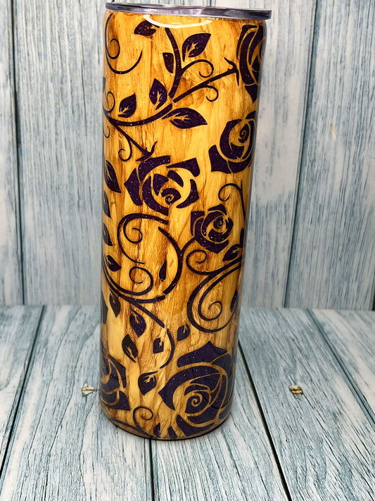 Custom Handmade Peek-a-Boo Rose Vine & Glitter - 20oz Tumbler