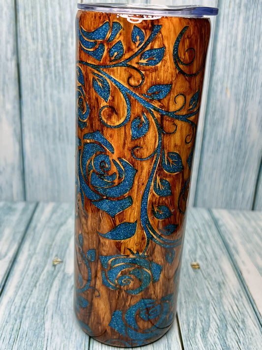 Custom Handmade Peek-a-Boo Rose Vine & Glitter - 20oz Tumbler