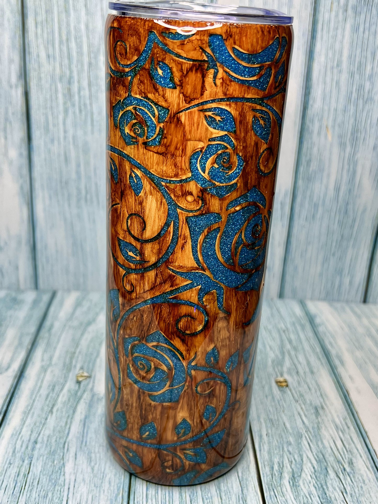 Custom Handmade Peek-a-Boo Rose Vine & Glitter - 20oz Tumbler