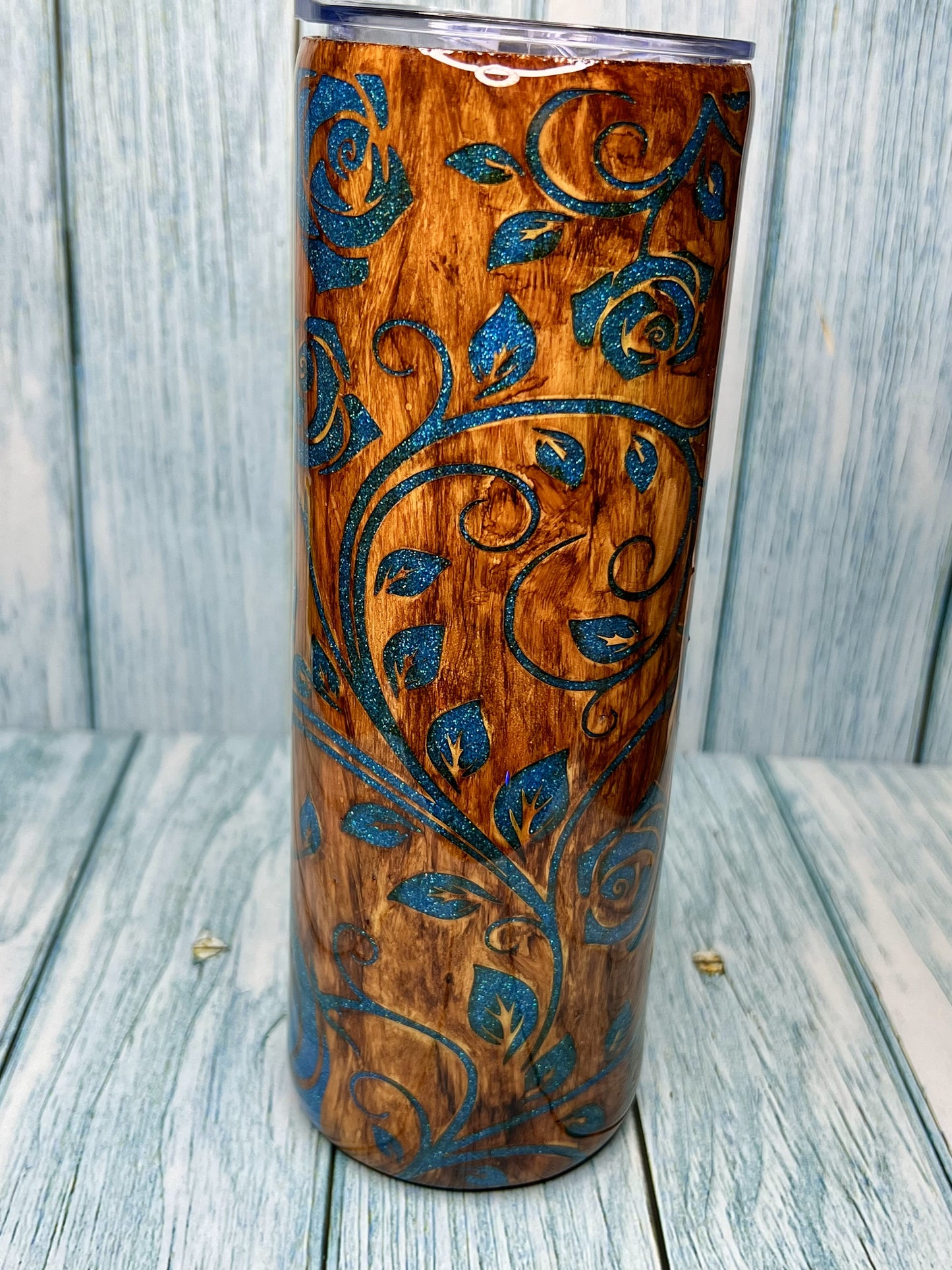 Custom Handmade Peek-a-Boo Rose Vine & Glitter - 20oz Tumbler