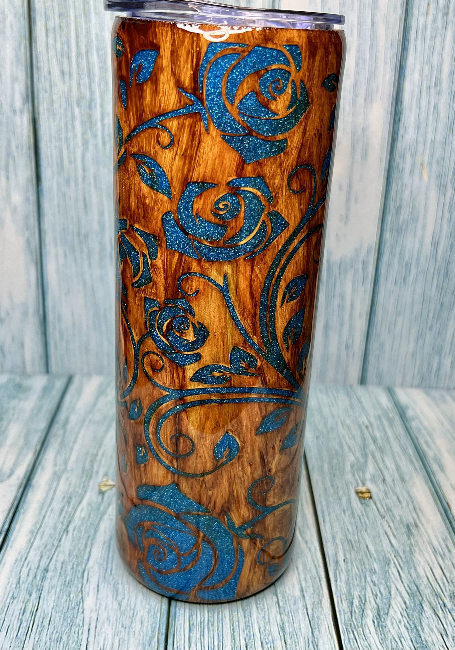 Custom Handmade Peek-a-Boo Rose Vine & Glitter - 20oz Tumbler