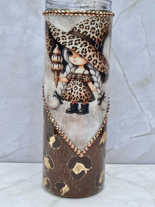 V-Split Leopard Print & Rhinestone - 20oz Straight Tumbler