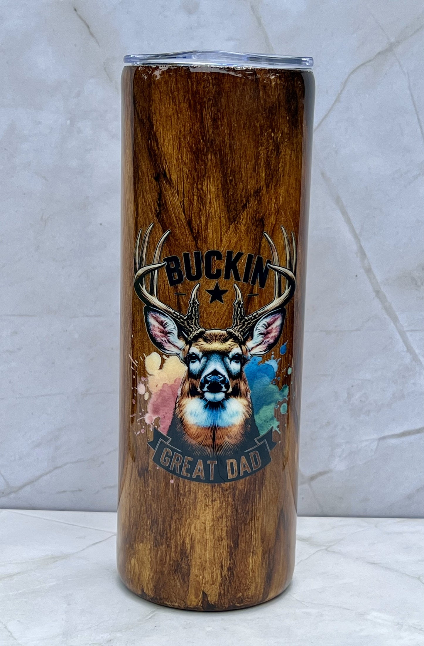 Buckin Great Dad Wood Grain Style - 20oz Straight Tumbler