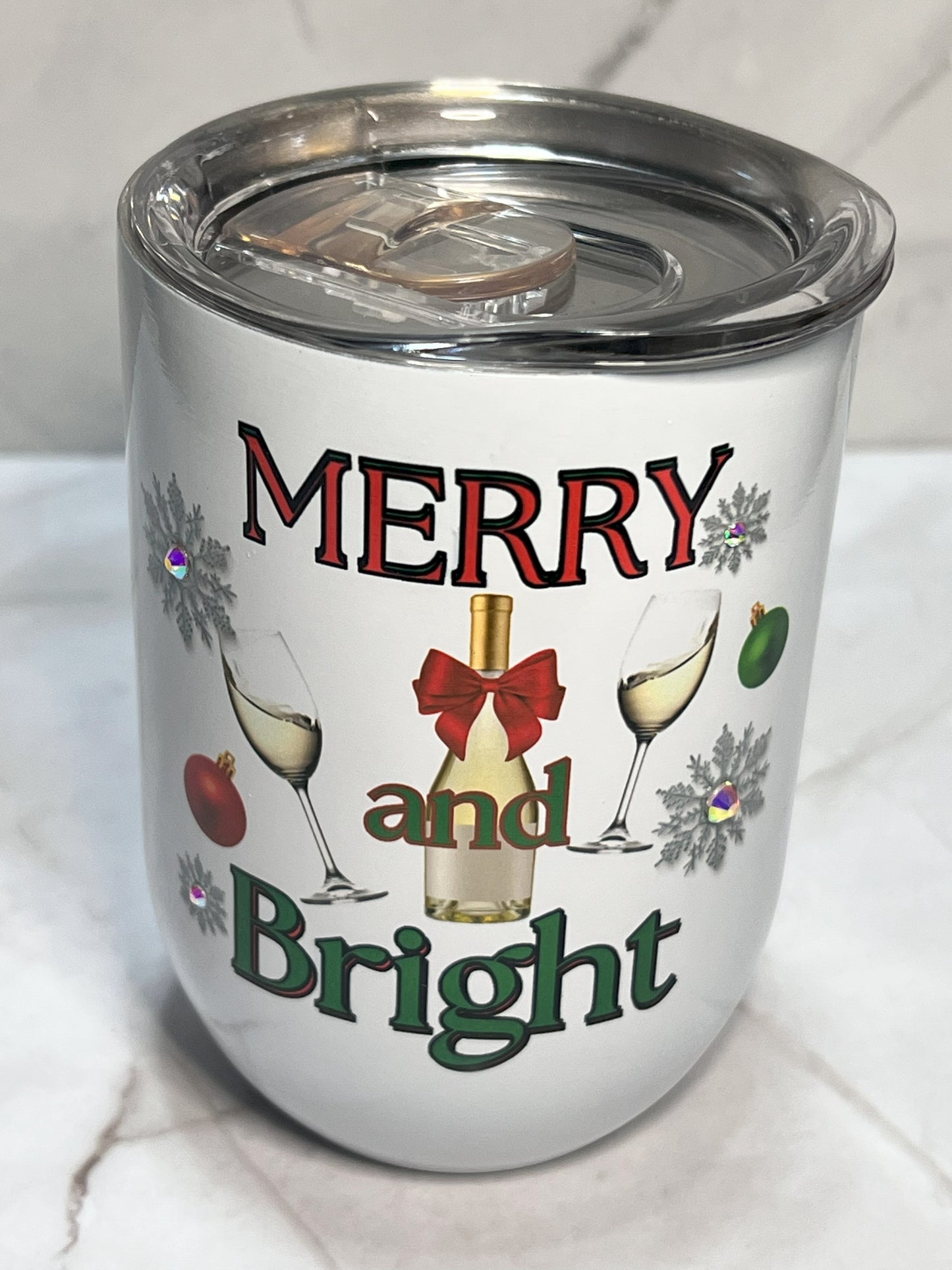 Merry and Bright Christmas(Wine) - 12oz Wine Tumbler