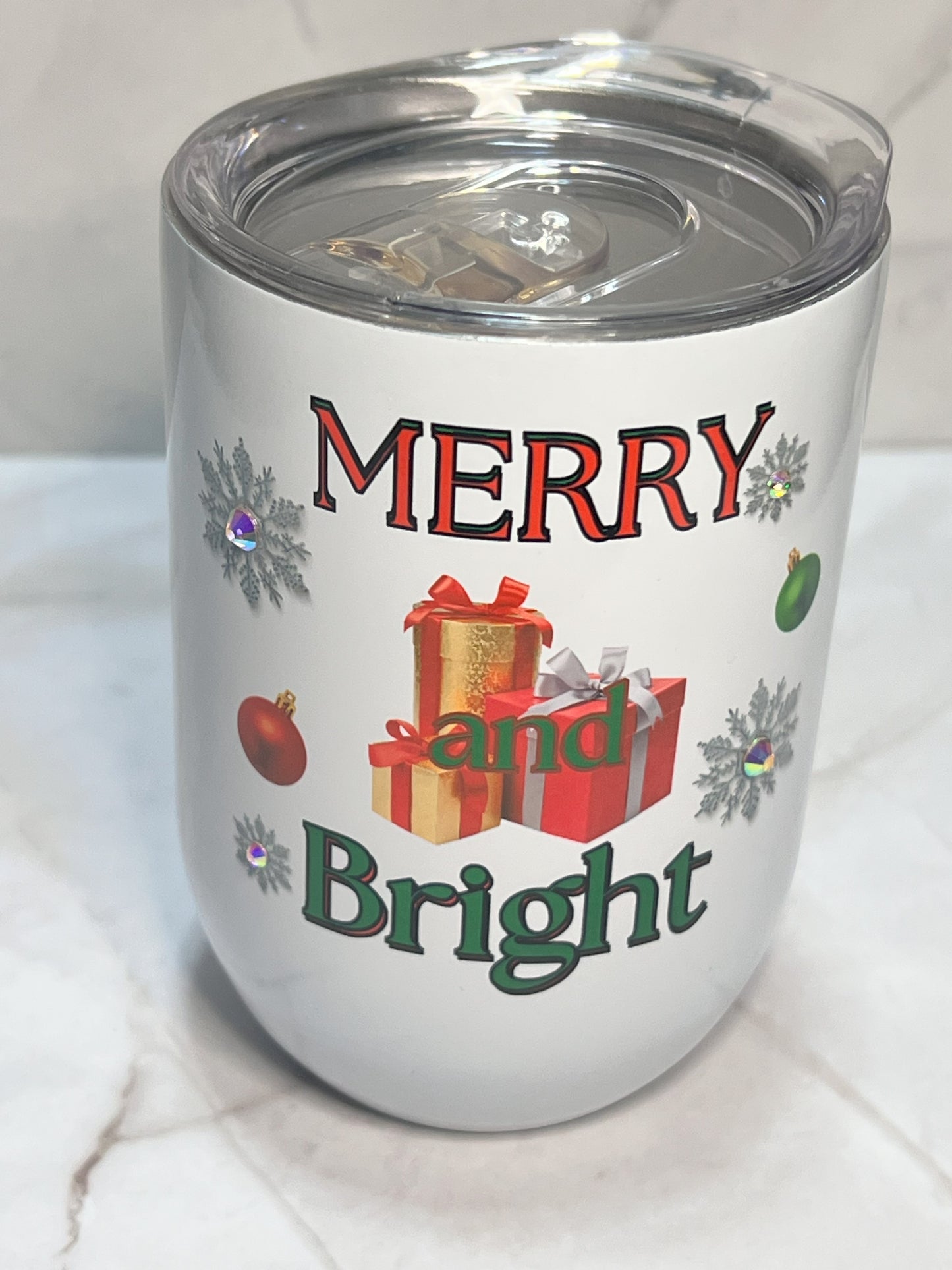 Merry and Bright Christmas(Present) - 12oz Wine Tumbler