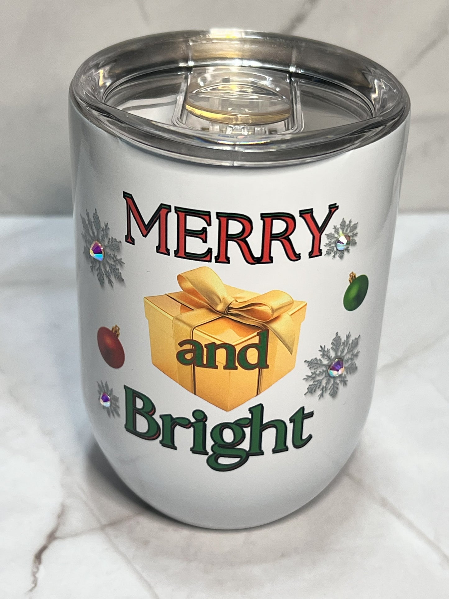 Merry and Bright Christmas(Present) - 12oz Wine Tumbler