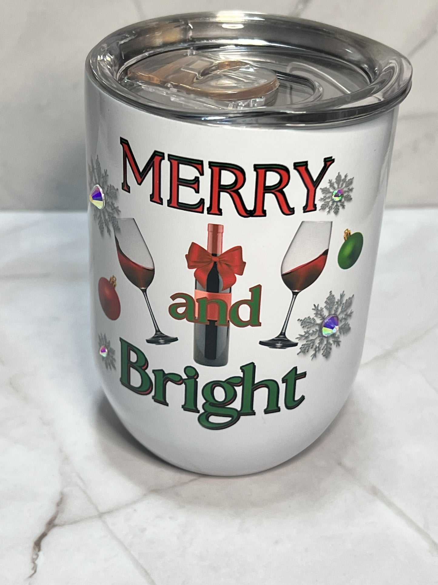 Merry and Bright Christmas(Wine) - 12oz Wine Tumbler