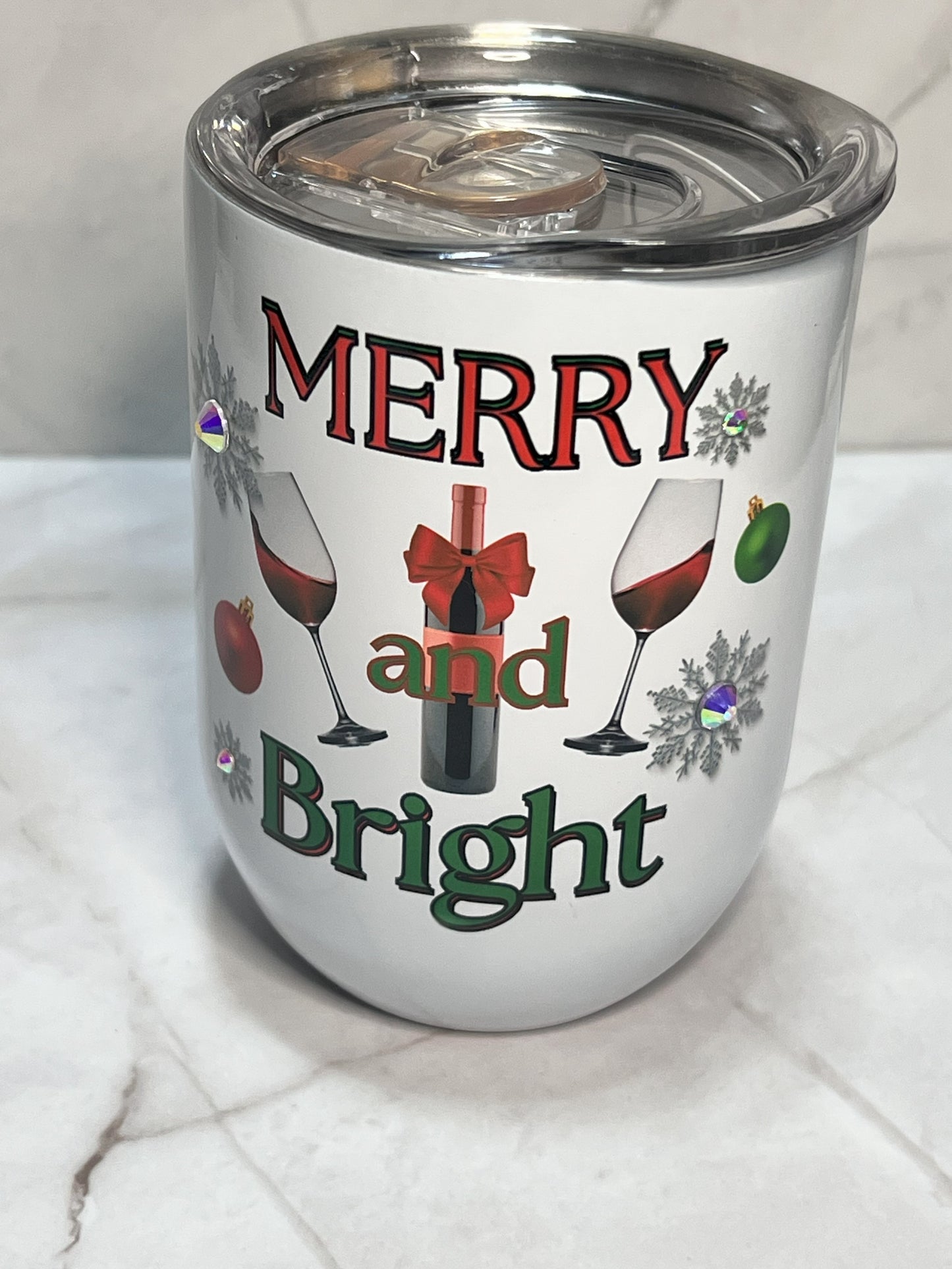 Merry and Bright Christmas(Wine) - 12oz Wine Tumbler