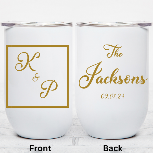 Initials Monogram Wedding Tumbler Set - 12oz Wine Tumbler