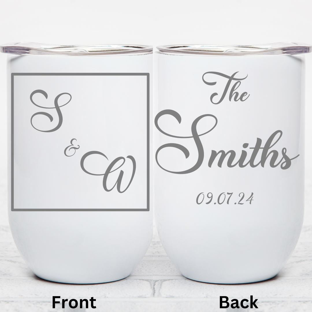 Initials Monogram Wedding Tumbler Set - 12oz Wine Tumbler