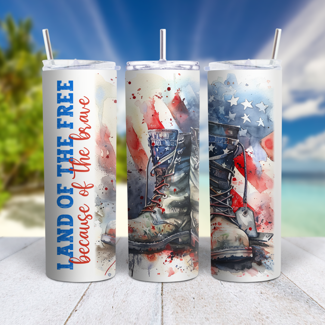 Land Of The Free Because Of The Brave - 20oz Skinny Tumbler