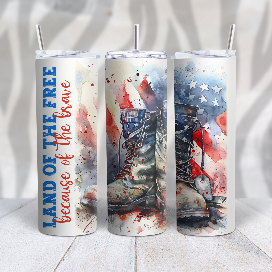 Land Of The Free Because Of The Brave - 20oz Skinny Tumbler