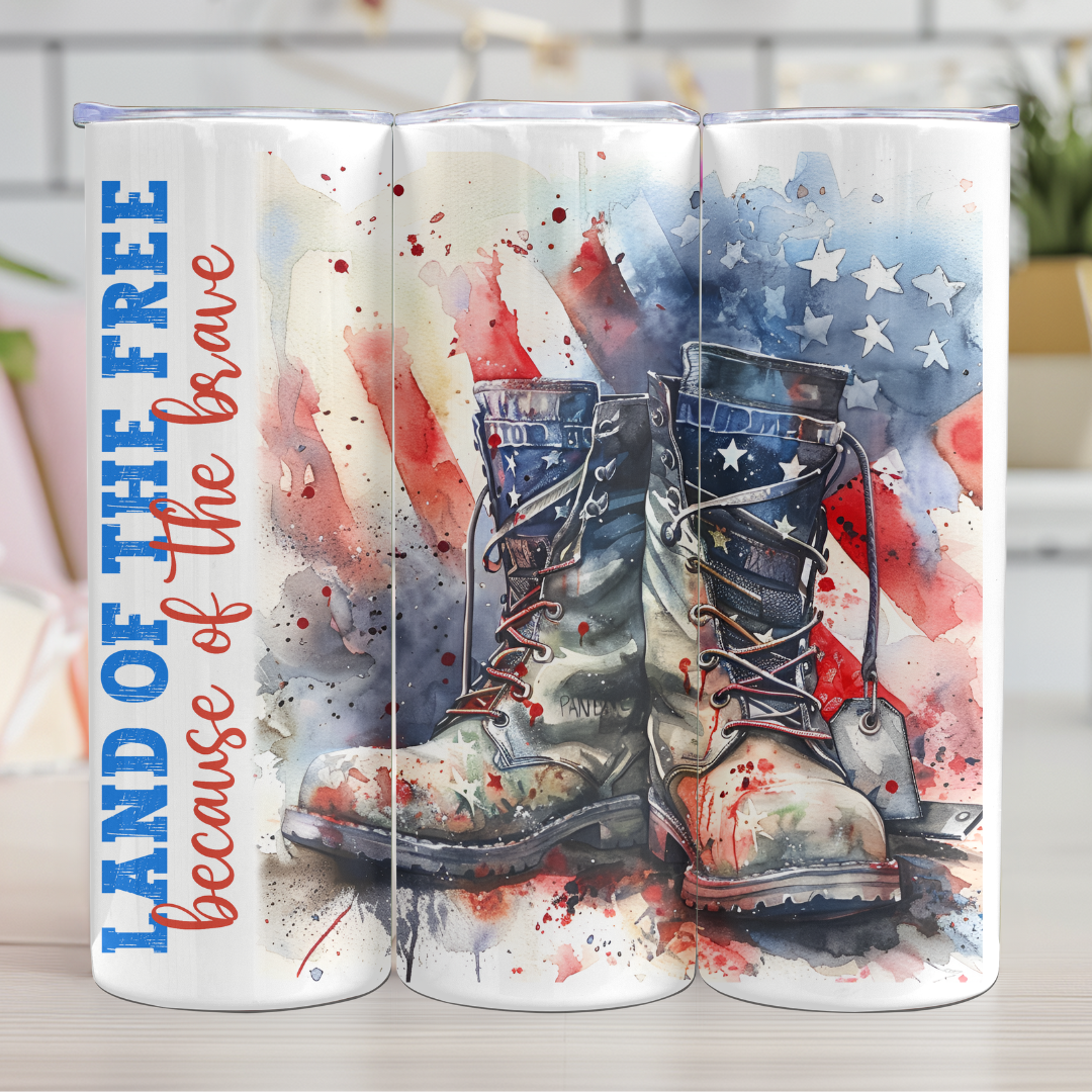 Land Of The Free Because Of The Brave - 20oz Skinny Tumbler