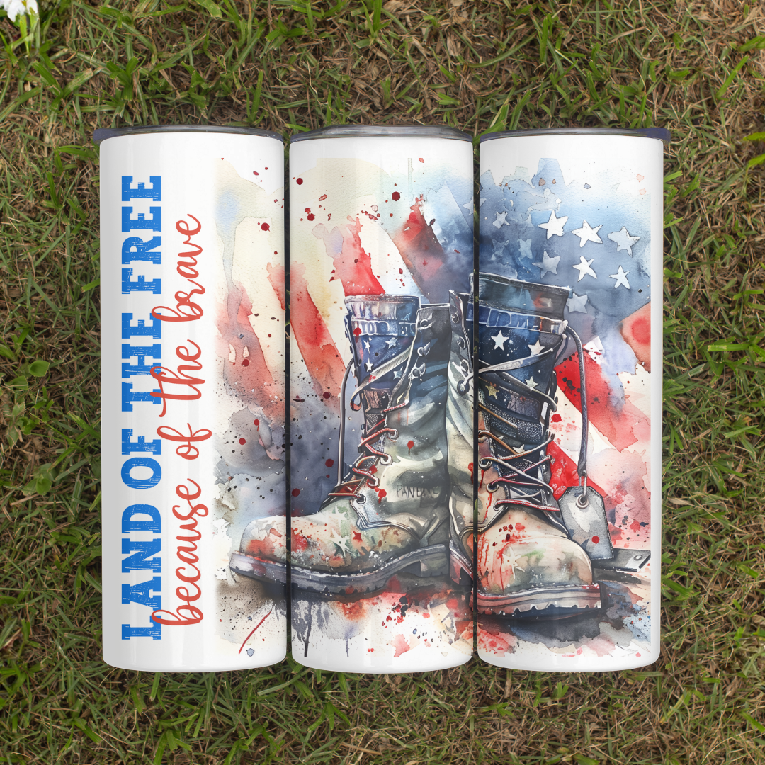 Land Of The Free Because Of The Brave - 20oz Skinny Tumbler