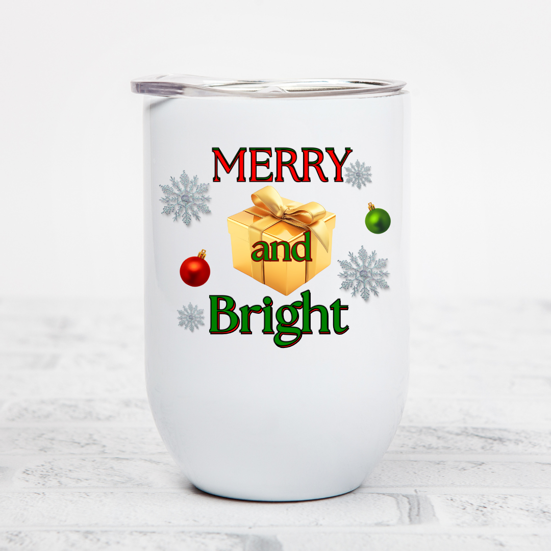 Merry and Bright Christmas(Present) - 12oz Wine Tumbler