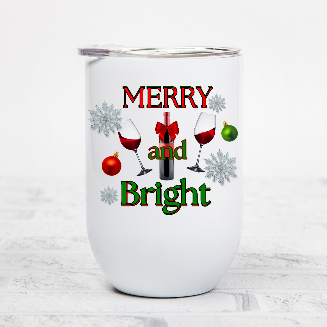 Merry and Bright Christmas(Wine) - 12oz Wine Tumbler