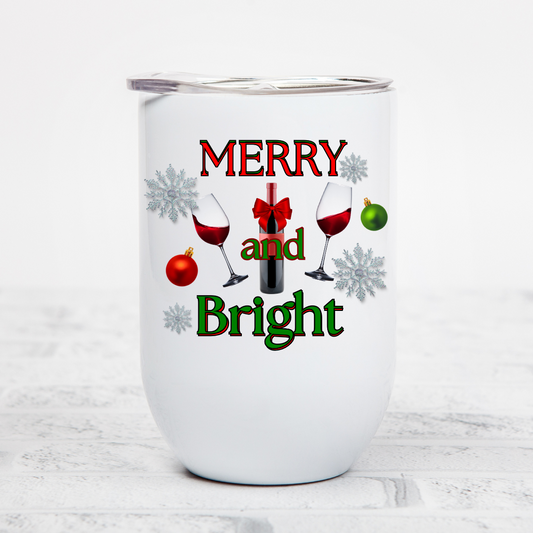 Merry and Bright Christmas(Wine) - 12oz Wine Tumbler