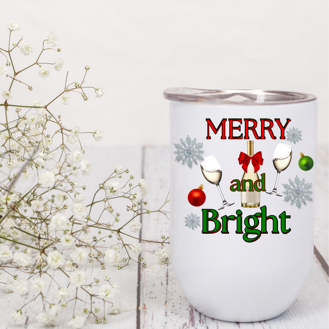 Merry and Bright Christmas(Wine) - 12oz Wine Tumbler