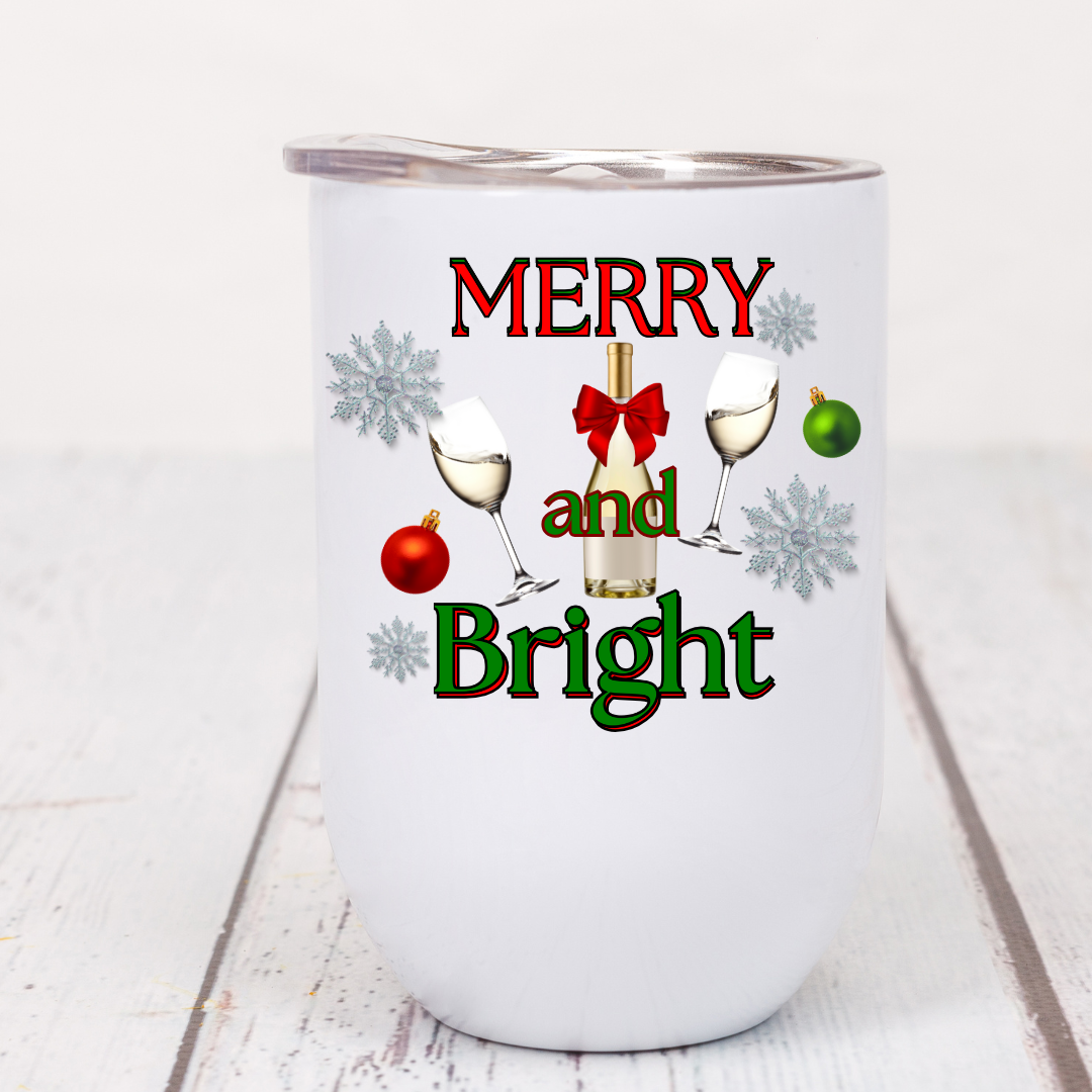 Merry and Bright Christmas(Wine) - 12oz Wine Tumbler