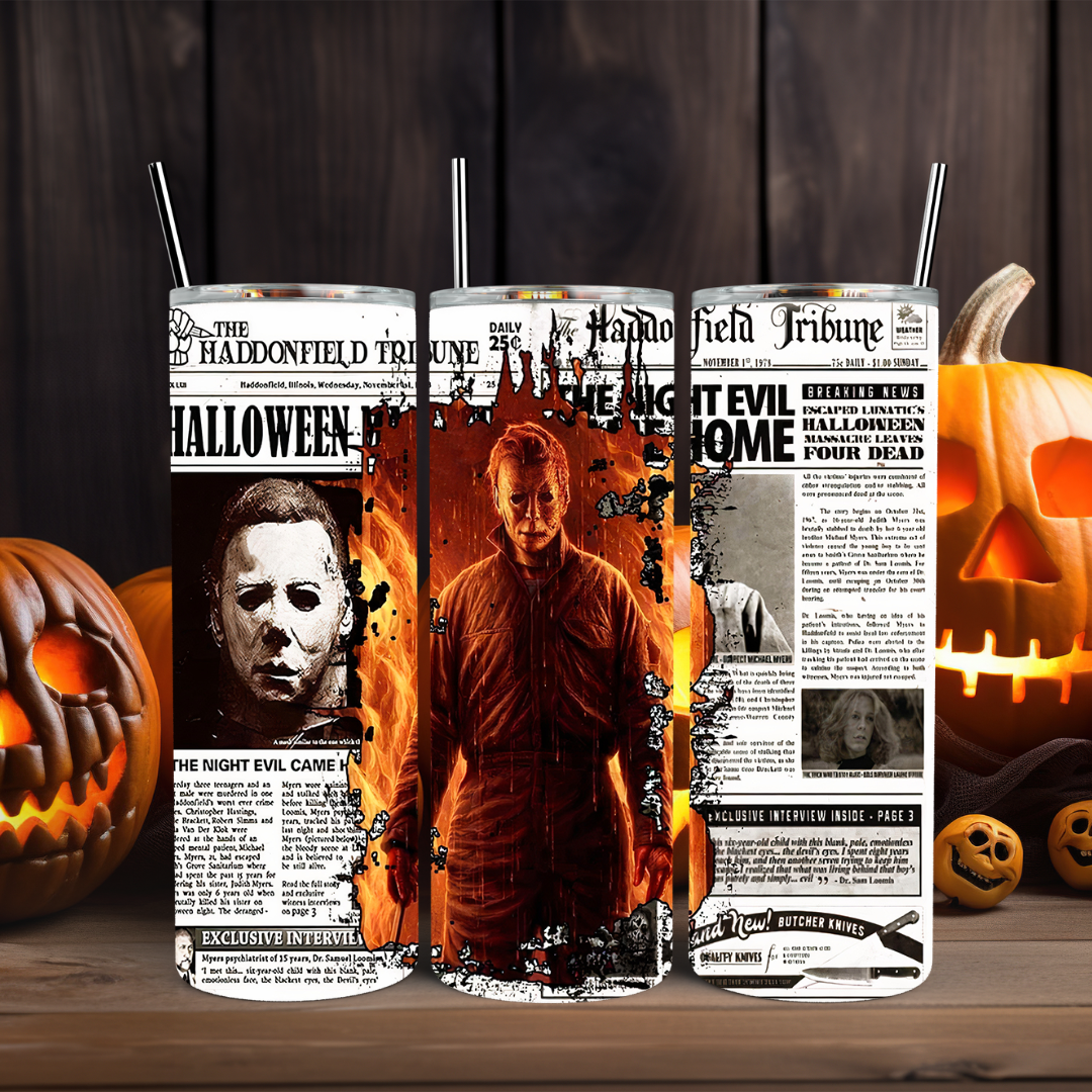 Michael Myers Newspaper Article - 20oz Skinny Tumbler