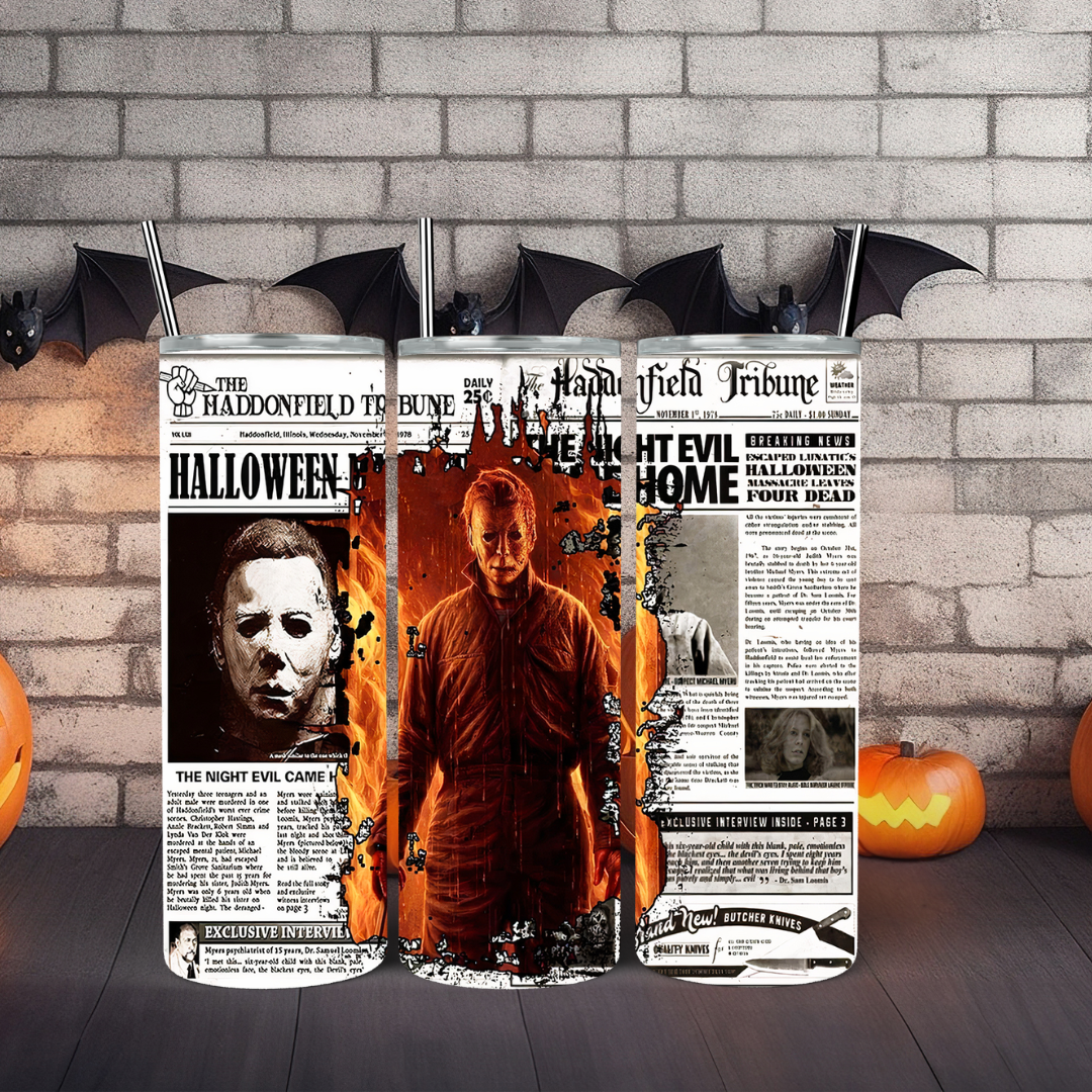 Michael Myers Newspaper Article - 20oz Skinny Tumbler