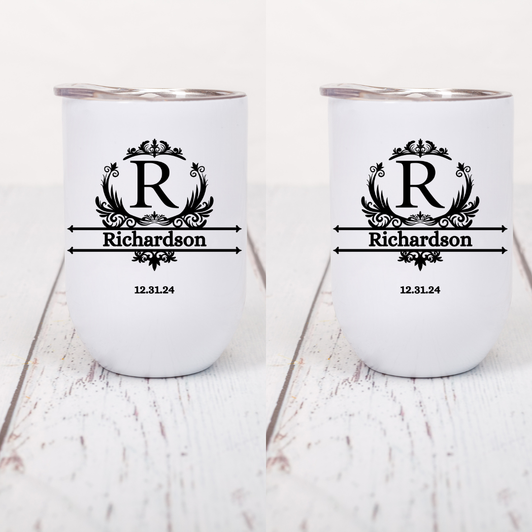 Personalized Monogram Wedding Set - 12oz Wine Tumbler