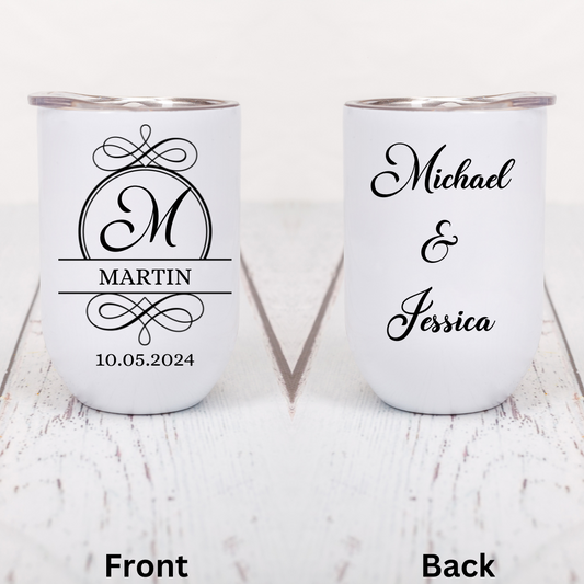 Monogram Wedding Wine Tumbler Set – 12oz Wine Tumbler