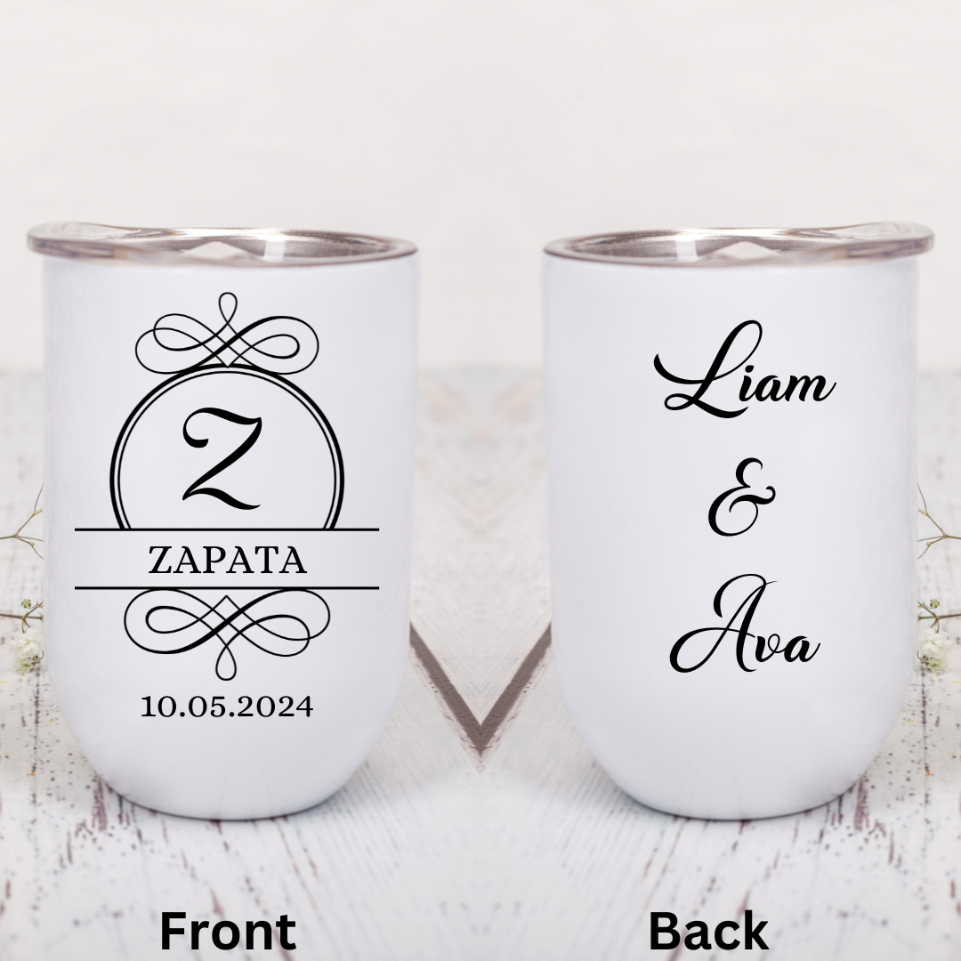 Monogram Wedding Wine Tumbler Set – 12oz Wine Tumbler