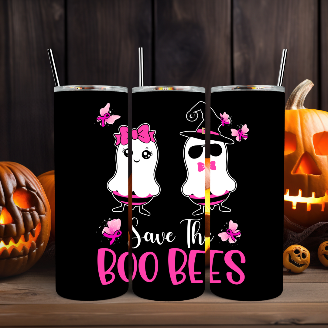 Save The Boo Bees | Halloween Ghost Breast Cancer Awareness - 20oz Skinny Tumbler