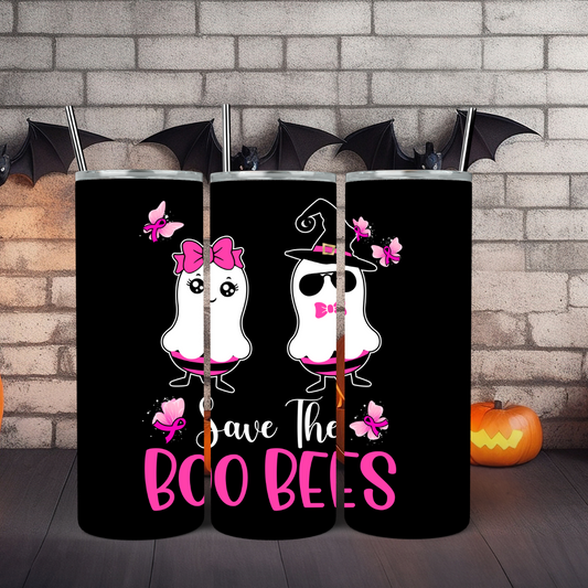 Save The Boo Bees | Halloween Ghost Breast Cancer Awareness - 20oz Skinny Tumbler