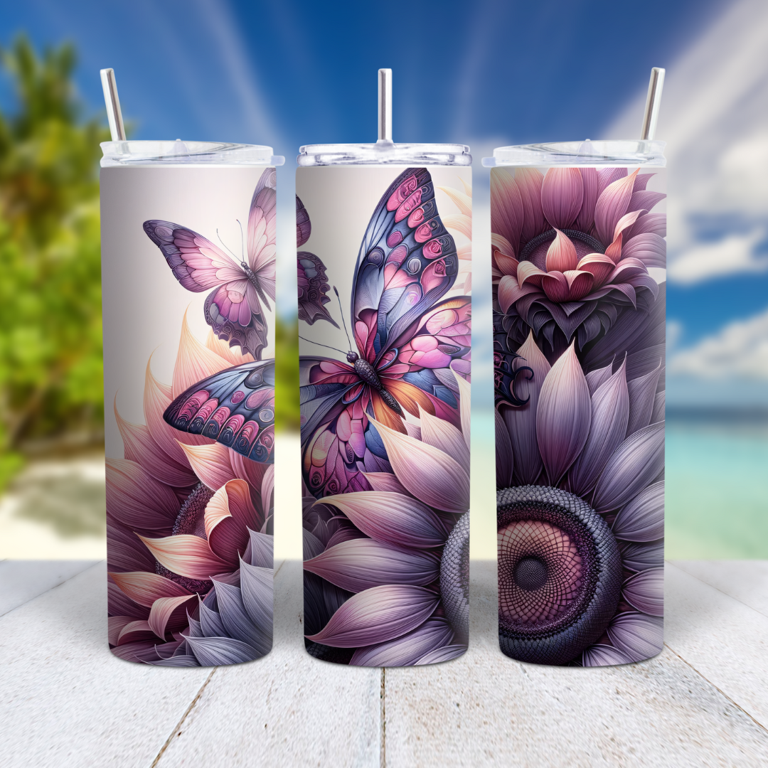 Sunflowers with Butterflies - 20oz Skinny Tumbler (Personalization Available)