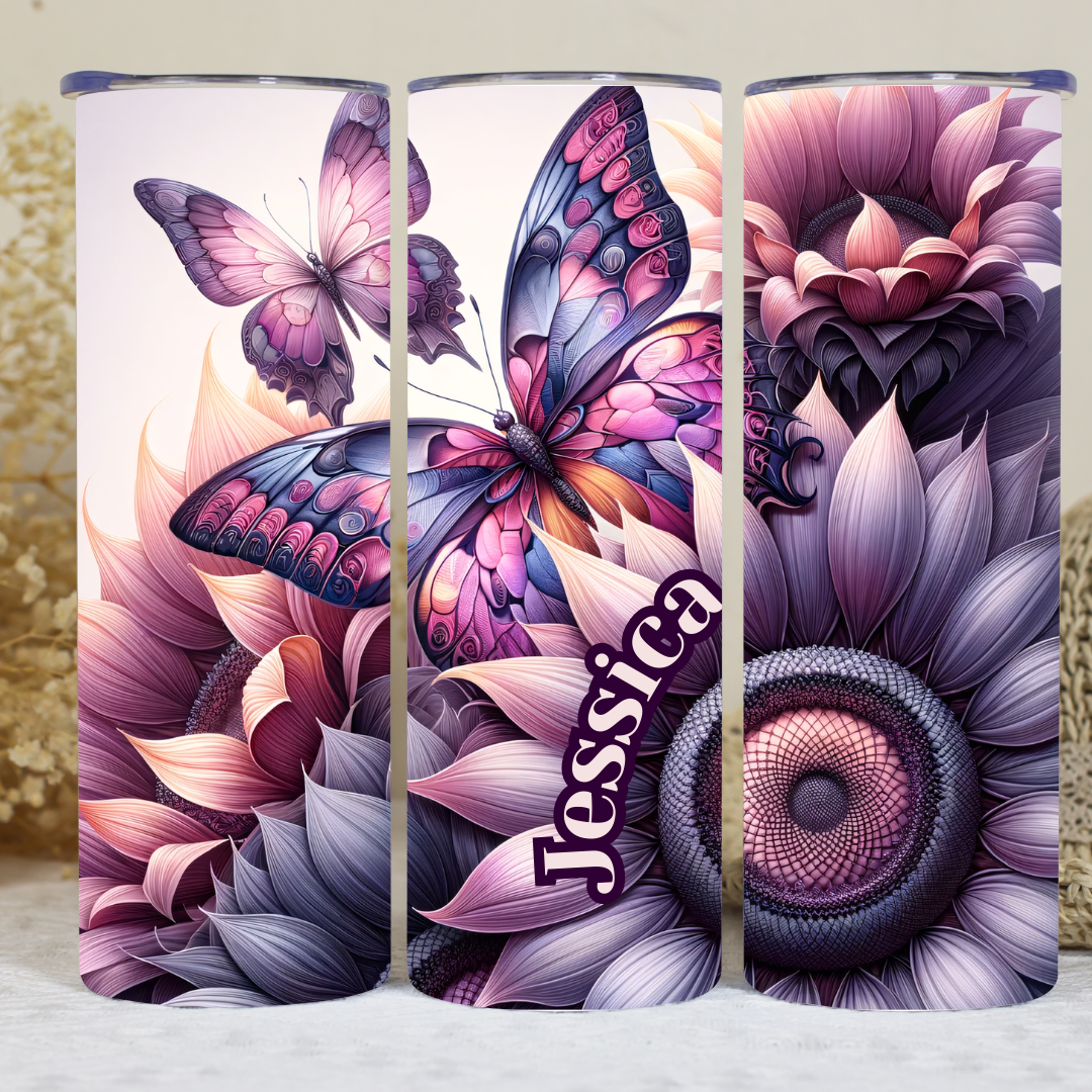 Sunflowers with Butterflies - 20oz Skinny Tumbler (Personalization Available)