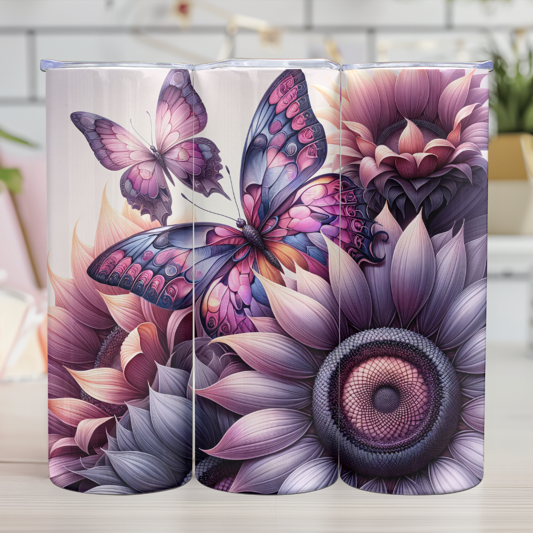 Sunflowers with Butterflies - 20oz Skinny Tumbler (Personalization Available)