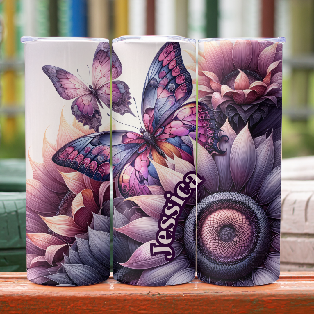 Sunflowers with Butterflies - 20oz Skinny Tumbler (Personalization Available)